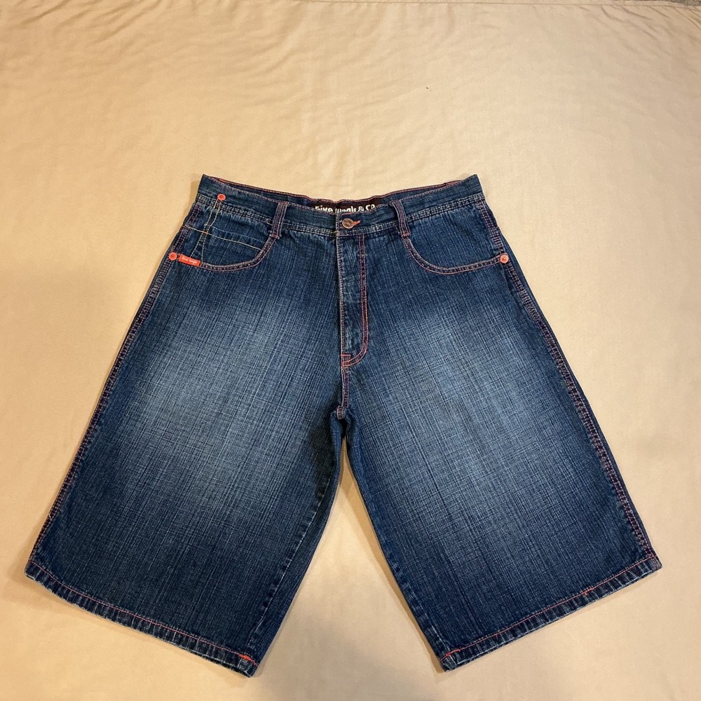 5ive Jungle Co Denim Shorts Baggy Orange‎ Men's 36 Hip Hop Urban 90s Y2K